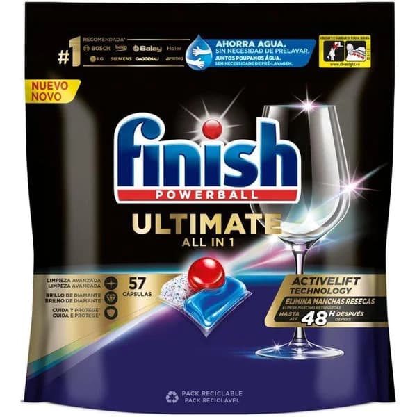 Lavavajillas máquina FINISH ULTIMATE, bolsa 57 dosis - 1 ud - Imagen del producto en Findit