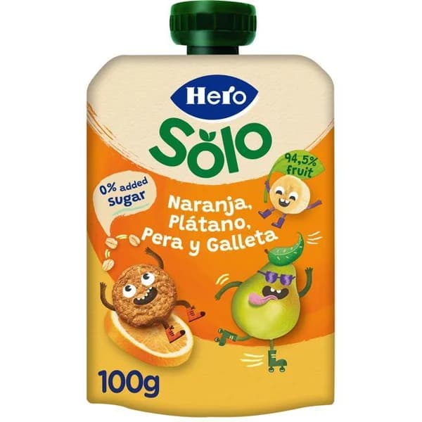 Bolsita de naranja-plátano-galleta HERO, doypack 100 g - 0.1 kg - Imagen del producto en Findit