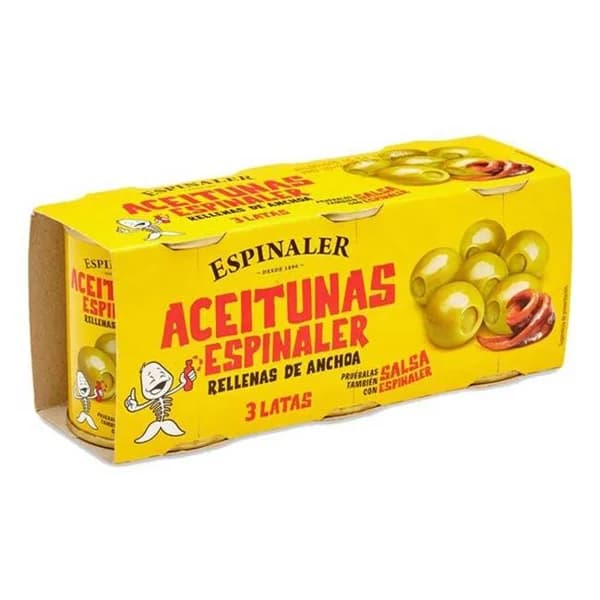 Aceitunas rellenas de anchoa ESPINALER, pack 3x120 g - 0.36 kg - Imagen del producto en Findit