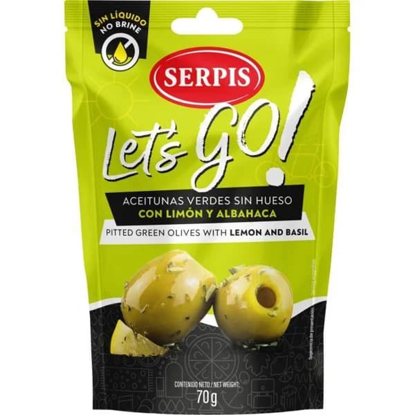 Aceitunas manzanilla-limón-albahaca Let`s Go SERPIS, bolsa 70 g - 1 ud - Imagen del producto en Findit