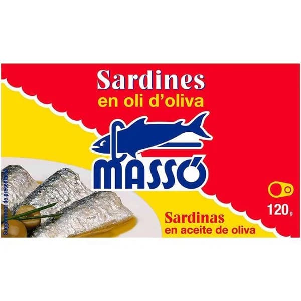 Sardinas en aceite MASSÓ, lata 120 g - 0.12 kg - Imagen del producto en Findit