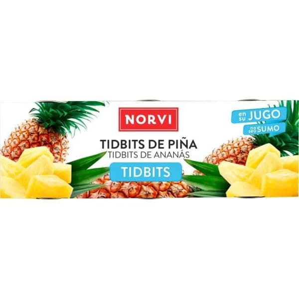Piña en su jugo en trozos NORVI, pack 3x140 g - 0.42 kg - Imagen del producto en Findit