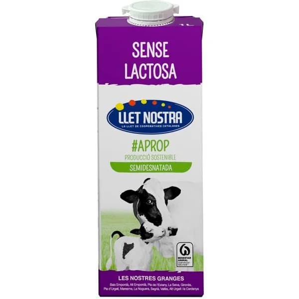 Leche semidesnatada sin lactosa LLET NOSTRA, brik 1 l - 1 l - Imagen del producto en Findit
