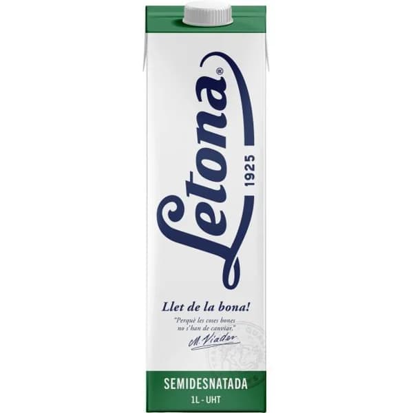 Leche semidesnatada UHT LETONA, brik 1 litro - 1 l - Imagen del producto en Findit