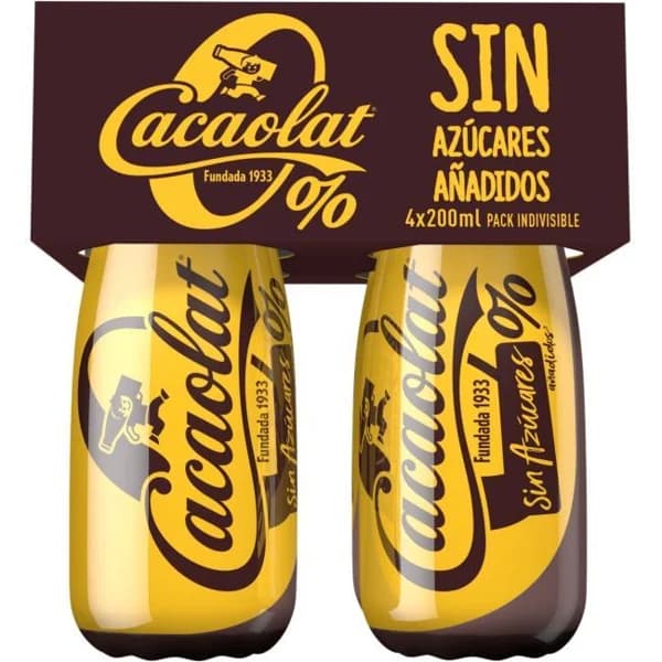 Batido de cacao 0% CACAOLAT, pack botellín 4x200 ml - 0.8 l - Imagen del producto en Findit