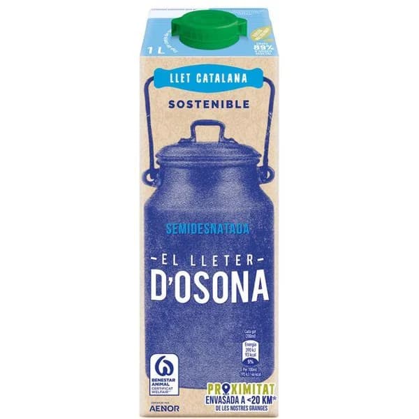Leche semidesnatada EL LLETER D`OSONA, brik 1l - 1 l - Imagen del producto en Findit