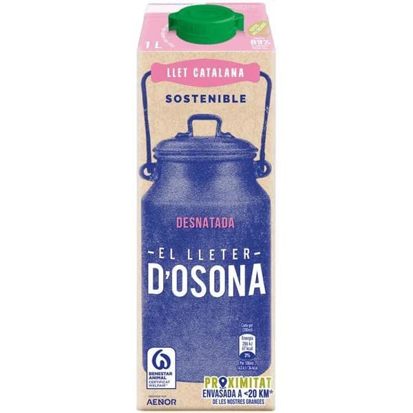 Leche desnatada LLETER D`OSONA, brik 1 litro - 1 l - Imagen del producto en Findit