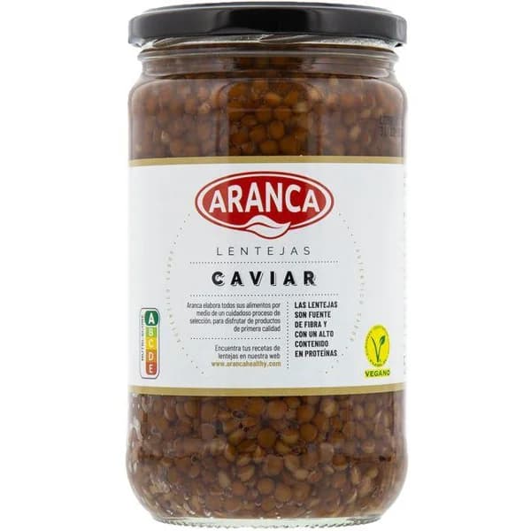 Lentejas caviar cocidas ARANCA, frasco 580 g - 0.58 kg - Imagen del producto en Findit