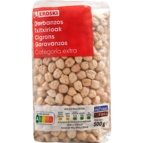Garbanzo extra EROSKI, paquete 500 g - 0.5 kg - Imagen del producto en Findit