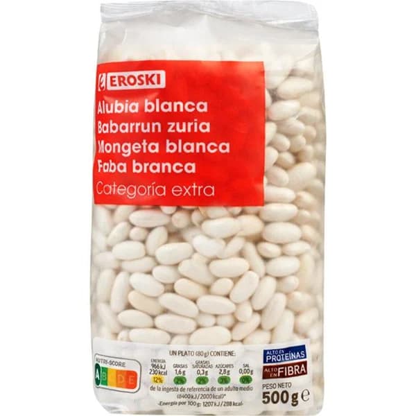 Alubia blanca larga EROSKI, paquete 500 g - 0.5 kg - Imagen del producto en Findit