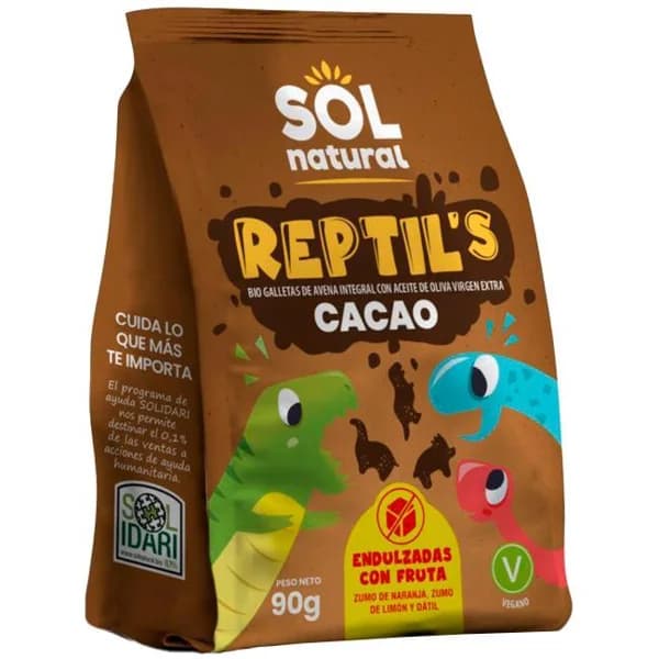 Galletas dinos cacao de avena y fruta bio SOLNATURAL, 90 g - 0.09 kg - Imagen del producto en Findit