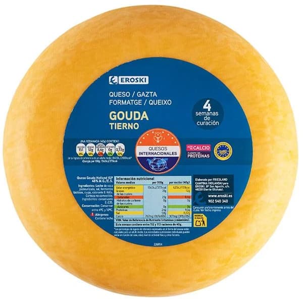 Queso Gouda EROSKI, al corte, compra mínima 250 g - 0.25 kg - Imagen del producto en Findit