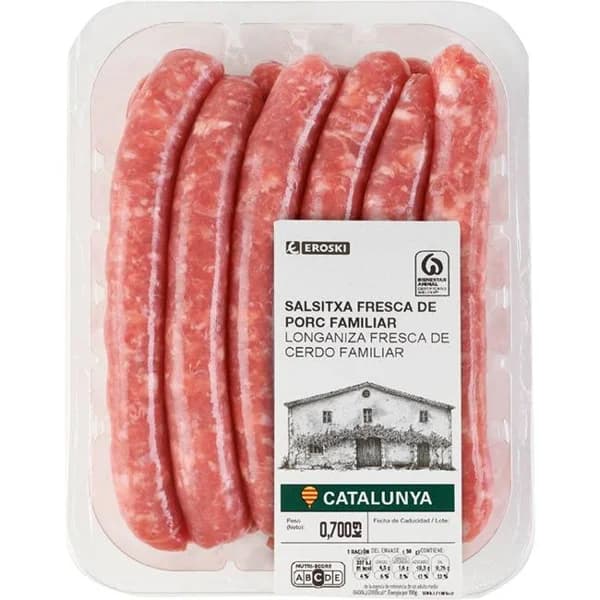 Salchicha fresca de cerdo EROSKI, bandeja 700 g - 0.7 kg - Imagen del producto en Findit