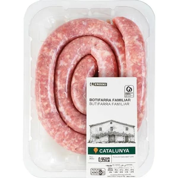 Butifarra fresca de pagés familiar EROSKI, bandeja 950 g - 0.95 kg - Imagen del producto en Findit