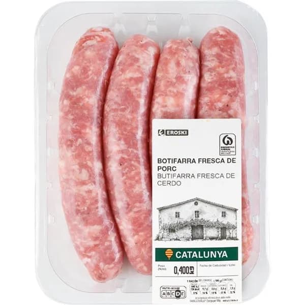 Butifarra fresca de cerdo EROSKI, bandeja 400 g - 0.4 kg - Imagen del producto en Findit