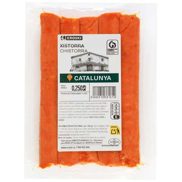 Chistorra de cerdo EROSKI, bandeja 250 g - 0.25 kg - Imagen del producto en Findit