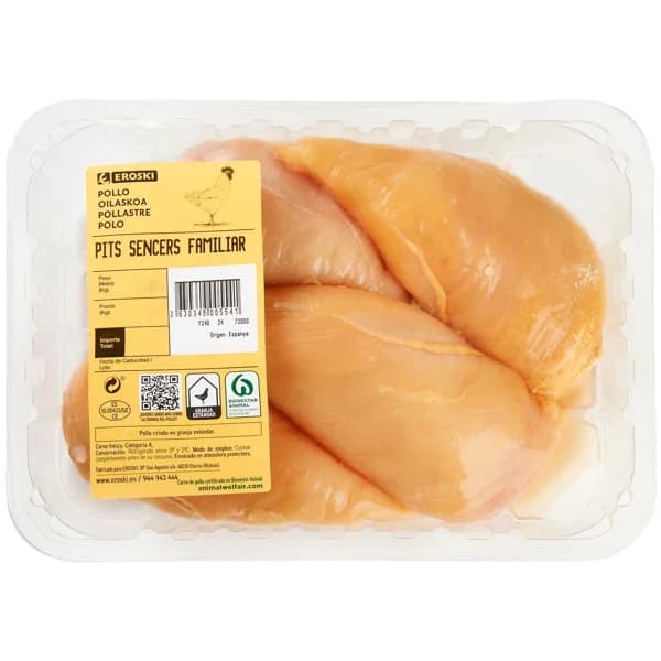 Pechuga de pollo envase familiar EROSKI, bandeja aprox. 950 g - 0.95 kg - Imagen del producto en Findit