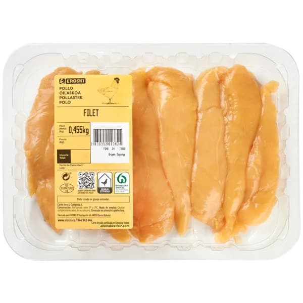 Solomillo de pollo EROSKI, bandeja aprox. 500 g - 0.5 kg - Imagen del producto en Findit