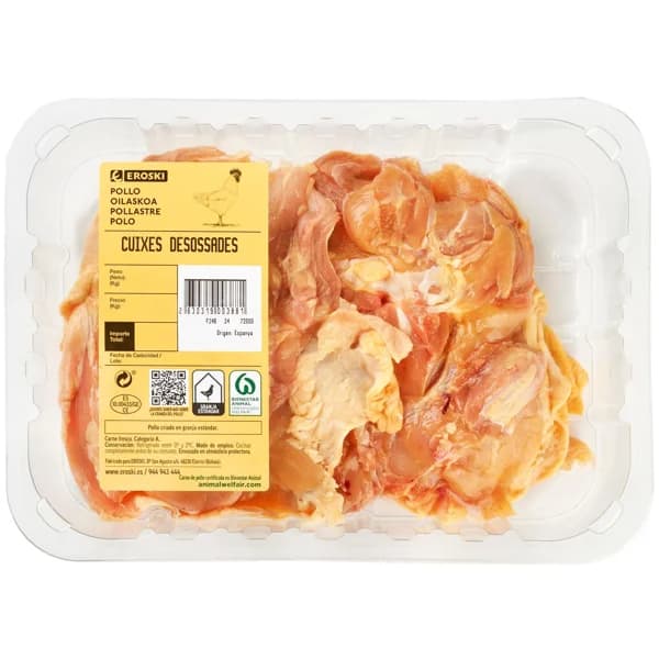 Muslo de pollo deshuesado EROSKI, bandeja aprox. 675 g - 0.68 kg - Imagen del producto en Findit