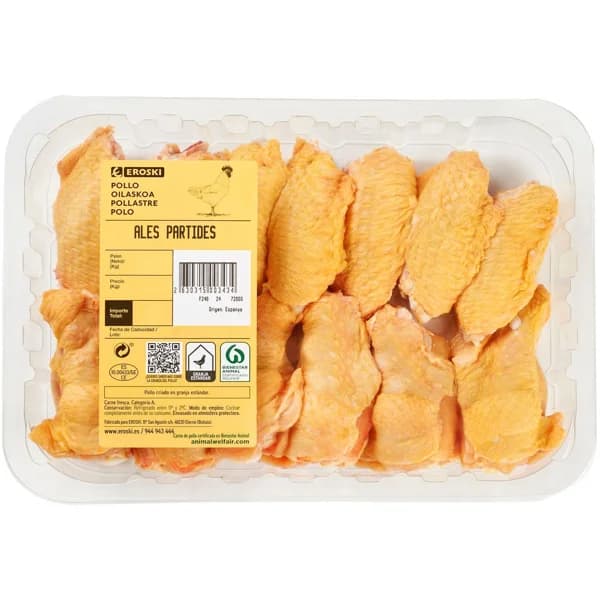 Alas de pollo partidas EROSKI, bandeja aprox. 500 g - 0.5 kg - Imagen del producto en Findit