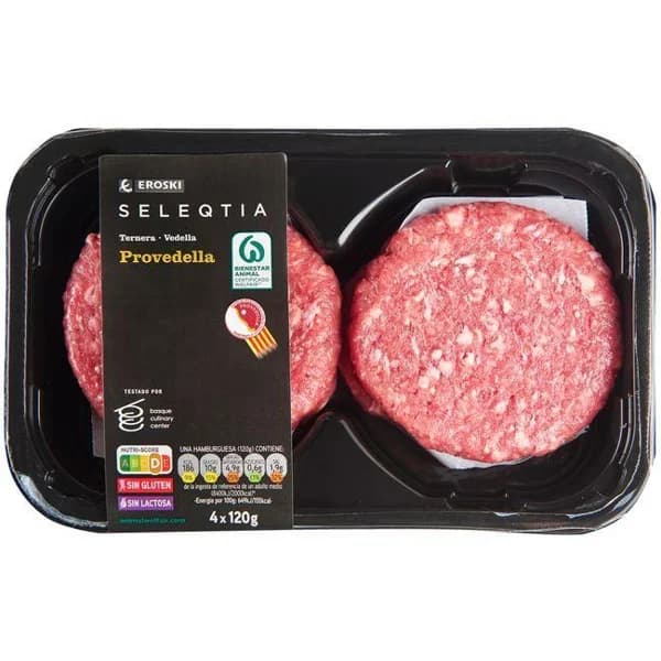 Hamburguesa de ternera E. SELEQTIA, bandeja 4 uds 480 g - 0.48 kg - Imagen del producto en Findit