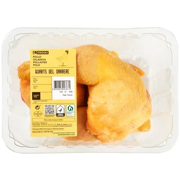 Cuarto trasero de pollo EROSKI, bandeja aprox. 1.3 kg - 1.3 kg - Imagen del producto en Findit