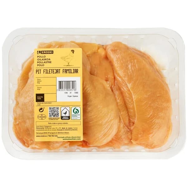 Pechuga de pollo fileteada XXL EROSKI, bandeja aprox. 1.3 kg - 1.3 kg - Imagen del producto en Findit