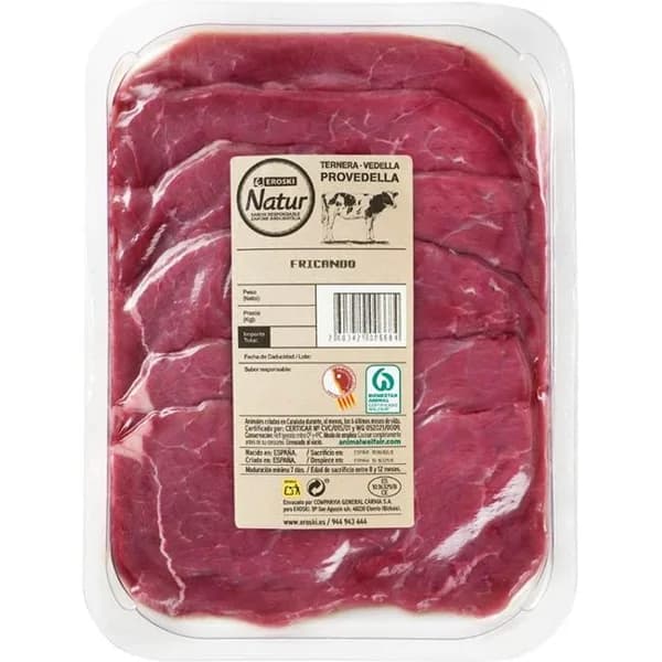 Fricandó ternera Provedella EROSKI NATUR, bandeja aprox. 390 g - 0.39 kg - Imagen del producto en Findit