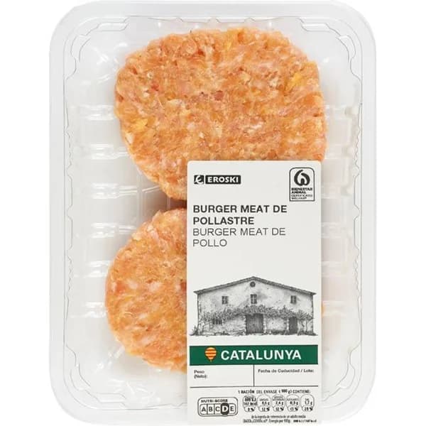 Burger Meat de pollo EROSKI, 2 uds, bandeja 200 g - 0.2 kg - Imagen del producto en Findit