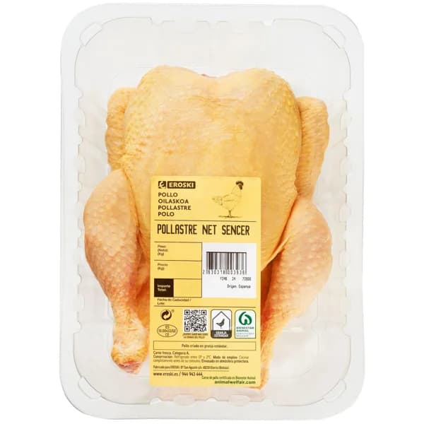 Pollo limpio EROSKI, pieza al peso aprox. 1.5 kg - 1.5 kg - Imagen del producto en Findit