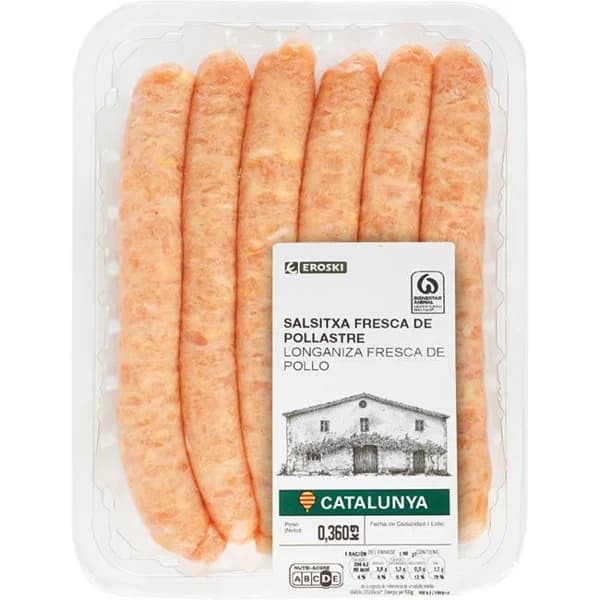 Longaniza de pollo EROSKI, 6 uds, bandeja 360 g - 0.36 kg - Imagen del producto en Findit
