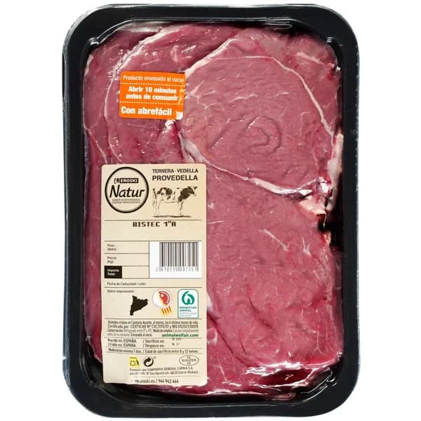 Bistec 1ºA provedella EROSKI NATUR, bandeja 460g aprox 460 g - 1 ud - Imagen del producto en Findit