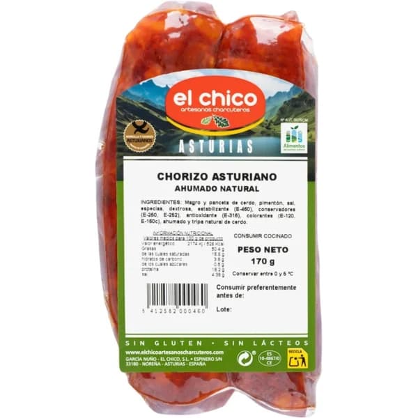 Chorizo asturiano ahumado natural EL CHICO, 170 g - 0.17 kg - Imagen del producto en Findit