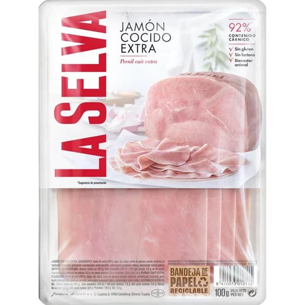 Jamón cocido extra LA SELVA, sobre 100 g - 0.1 kg - Imagen del producto en Findit