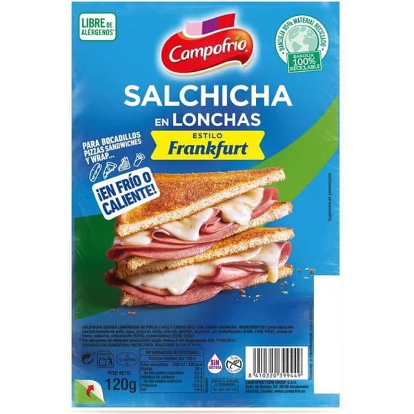 Salchicha estilo Frankfurt en lonchas CAMPOFRIO, 120 g - 1 ud - Imagen del producto en Findit