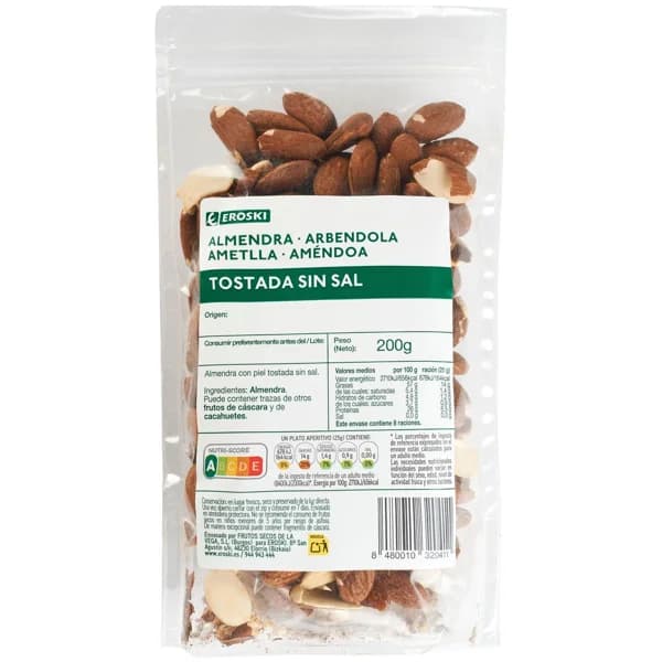 Almendra tostada EROSKI, bandeja 200 g - 0.2 kg - Imagen del producto en Findit