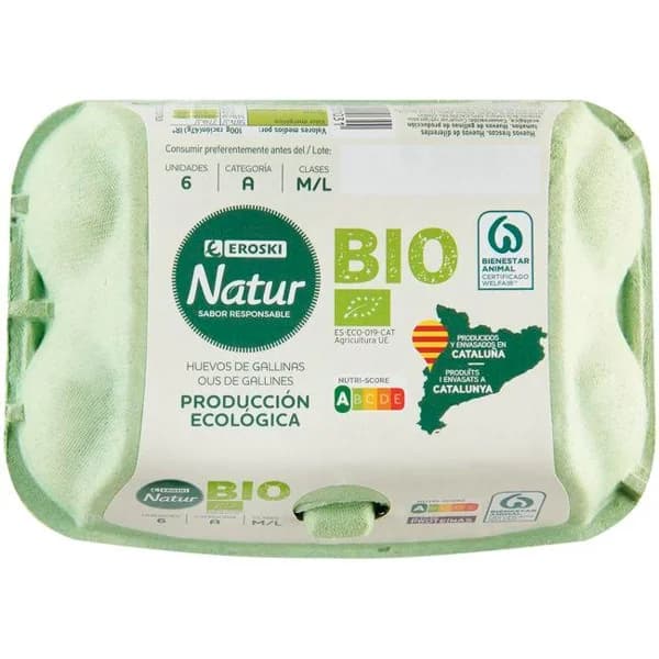 Huevo fresco Cataluña EROSKI Natur BIO, cartón 6 uds - 6 ud - Imagen del producto en Findit