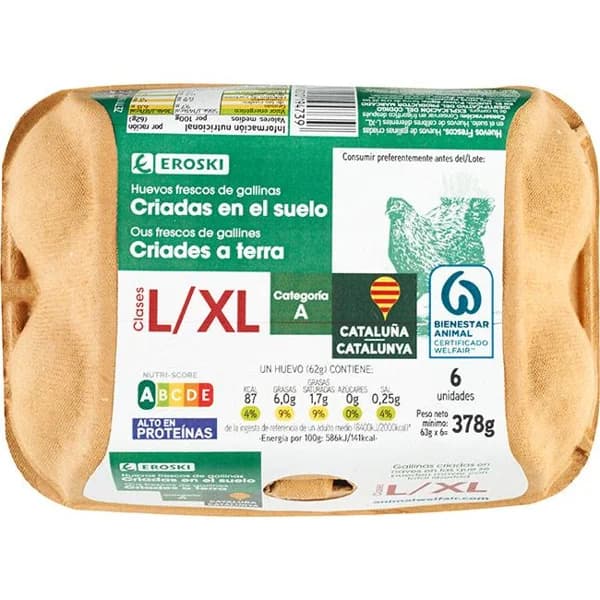Huevo fresco suelo L/XL EROSKI CATALUÑA, 1/2 docena - 24 ud - Imagen del producto en Findit