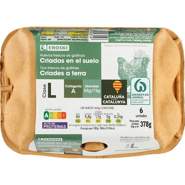 Huevo suelo L Cataluña EROSKI, 1/2 docena - 24 ud - Imagen del producto en Findit