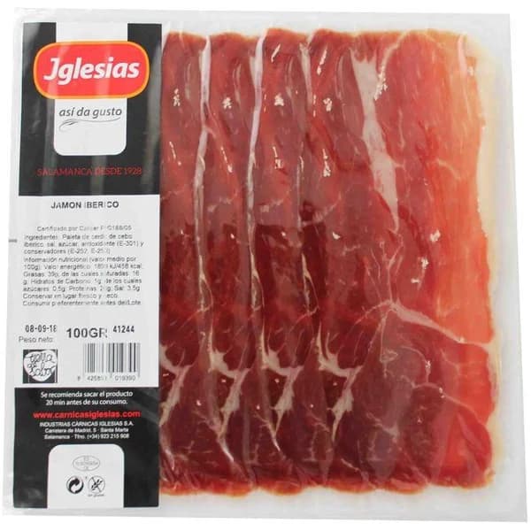 Jamón ibérico de cebo 50% raza ibérica IGLESIAS, sobre 100 g - 0.1 kg - Imagen del producto en Findit