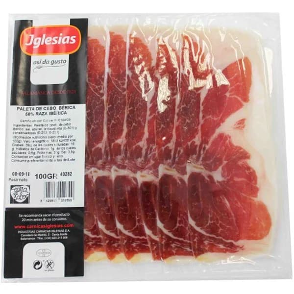 Paleta ibérica de cebo 50% raza ibérica IGLESIAS, sobre 100 g - 0.1 kg - Imagen del producto en Findit