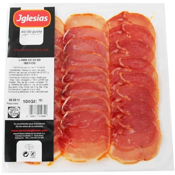 Lomo ibérico de cebo 50% raza ibérica IGLESIAS, sobre 100 g - 0.1 kg - Imagen del producto en Findit