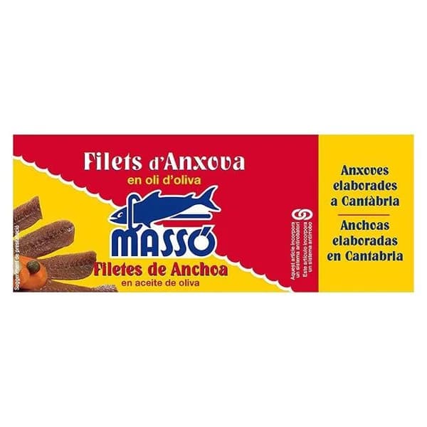 Filetes de anchoa MASSO, lata 50 g - 0.05 kg - Imagen del producto en Findit