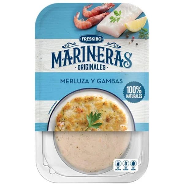 Hamburguesa de merluza y gambas FRESKIBO, 2 uds, bandeja 160 g - 1 ud - Imagen del producto en Findit