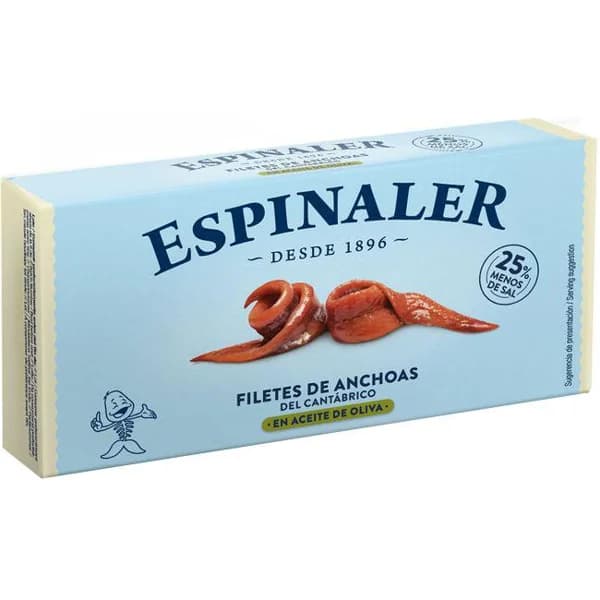 Filetes de anchoa bajo en sal, ESPINALER, lata 30g - 0.03 kg - Imagen del producto en Findit
