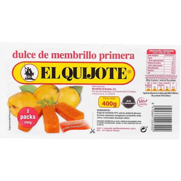 Dulce de membrillo EL QUIJOTE, pack 2x200 g - 0.4 kg - Imagen del producto en Findit