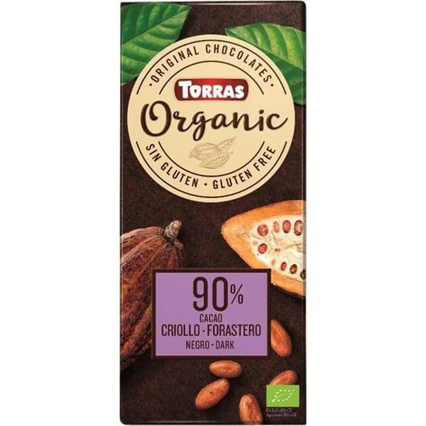 Chocolate negro bio 90% cacao criollo TORRAS, tableta 100 g - 0.1 kg - Imagen del producto en Findit
