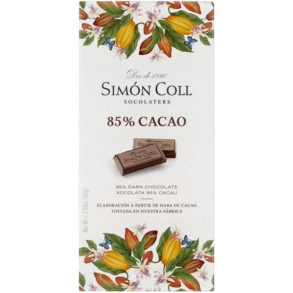Chocolate 85% cacao SIMON COLL, tableta 85 g - 0.09 kg - Imagen del producto en Findit