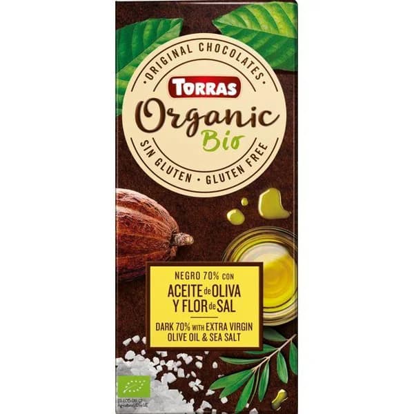 Chocolate Bio 70% con aceite oliva y flor de sal, tableta 100g - 0.1 kg - Imagen del producto en Findit