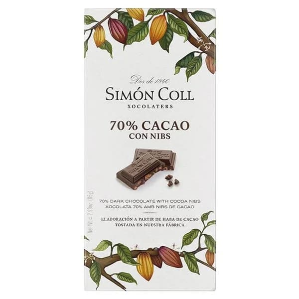Tableta Chocolate 70% Cacao con Nibs 85g - 0.09 kg - Imagen del producto en Findit